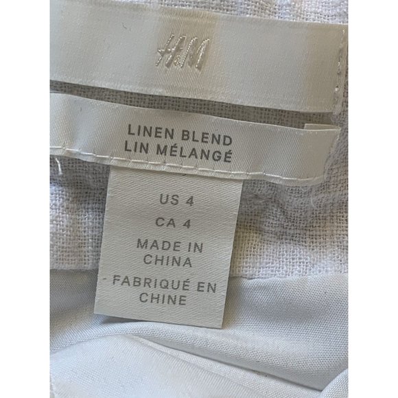 H&M Skirt 4 White Paperbag Linen Belted Tie Front Side Pockets Lined Button - Picture 9 of 12